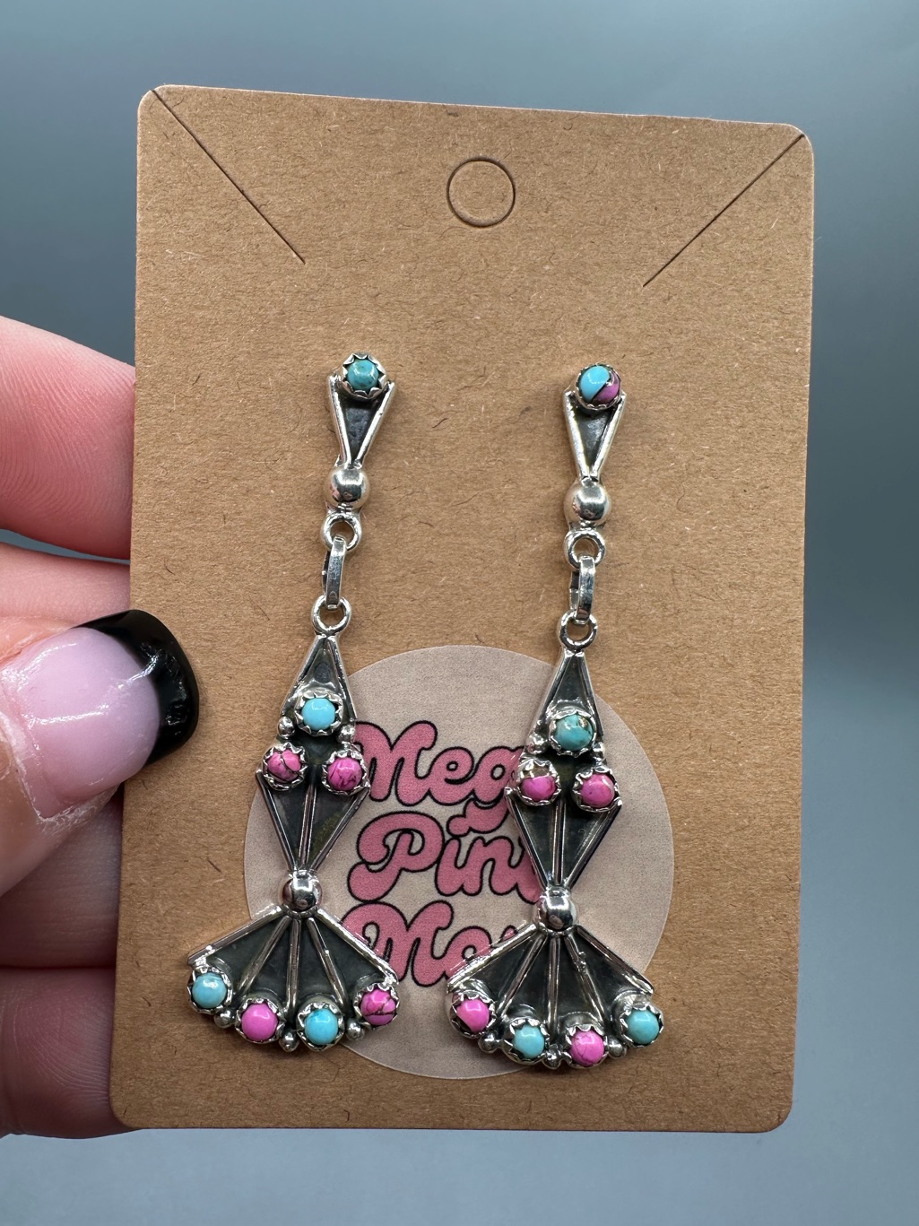 Cotton Candy Dahlia Turquoise Matte Sterling Silver 925 Handmade Earrings Fan